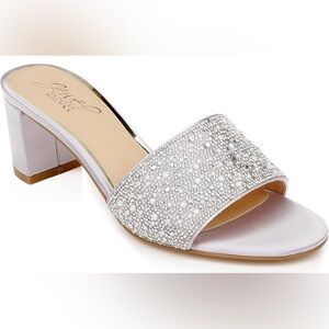 Badgley Mischka Silver Embellished Open-Toe Block Heel Slide